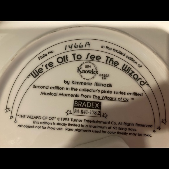 1993 The Wizard of Oz Limited Edition Musical Plate “We’re off to see the Wizard - Picture 4 of 5